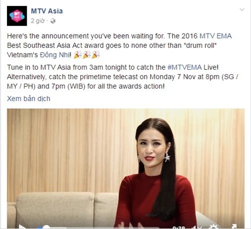 đông nhi chiến thắng MTV EMA 2016